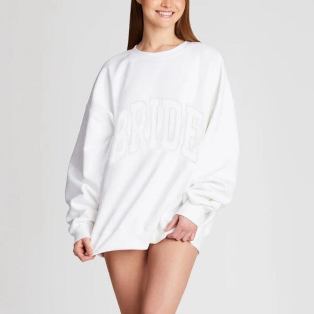 The Bar White Bride Cozy Varsity Crewneck Sweatshirt